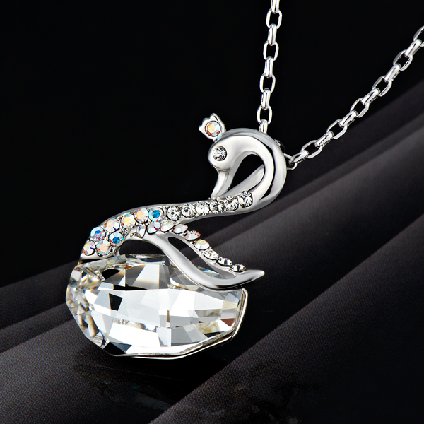 Seffaf Swarovski Taşlı Kuğu Kolye - N0199B Görseli